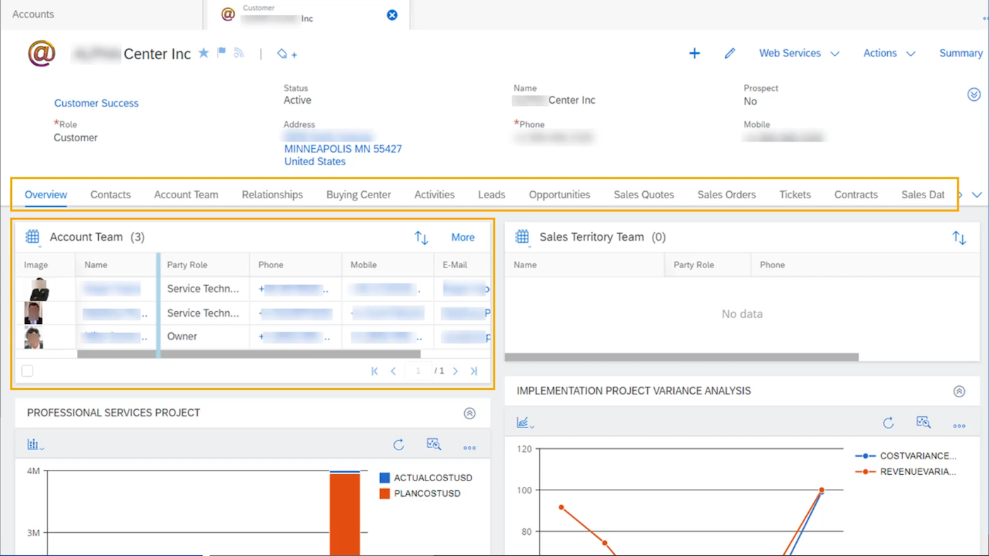 Screenshot of SAP CX suite.